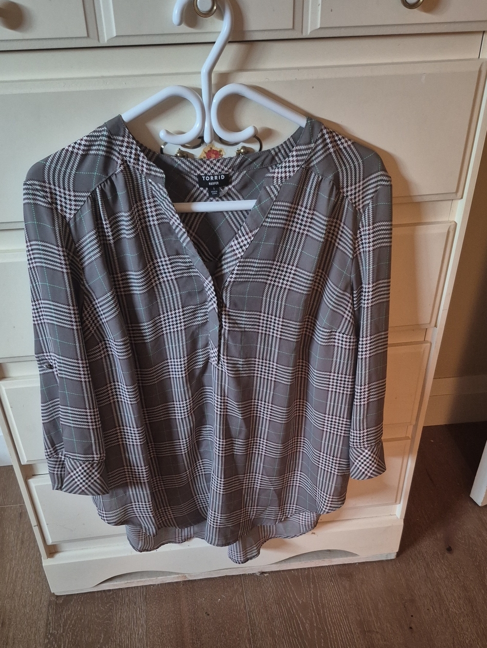 Torrid Gray and White Checkered Blouse